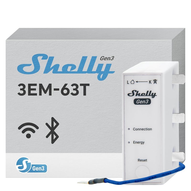 Shelly 3EM-63T Gen3 | Wi-Fi Operated Smart 3-Phase Energy Meter | Home Automation | Compatible with Alexa & Google Home | iOS Android App | No Hub Required | Data Logging | Solar Photovoltaic Ready - Image 1